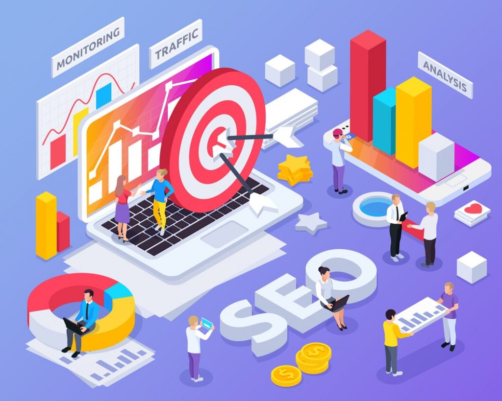 seo-isometric-concept-with-monitoring-traffic-symbols-isolated_1284-32006